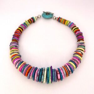 Multicolor Colorful Graduated‎ Dyed Howlite Statement Necklace Tropical Summer